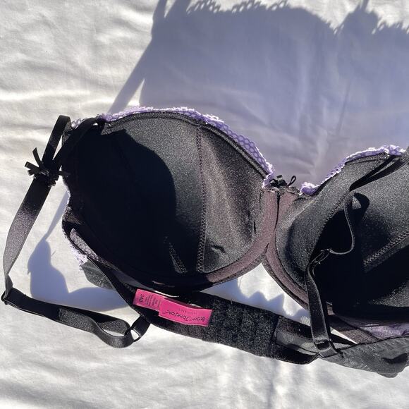 Betsey Johnson Y2K Bra 34D Purple Black Lace Underwire - Picture 6 of 6